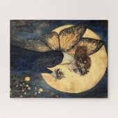 Magische nachtfee met bloemen onder gouden maan legpuzzel (Horizontaal)