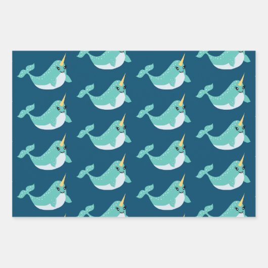 Magische Narwhals met Eyelashes Pattern Inpakpapier Vel (Voorkant 3)