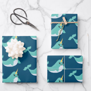 Magische Narwhals met Eyelashes Pattern Inpakpapier Vel