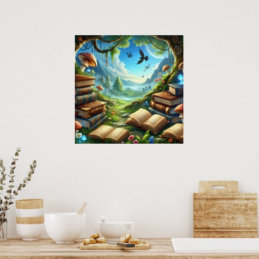 Magische Natuur en oude boeken Poster (Keuken)