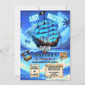 Magische Neon Blauwe Glow Piratenschip Ahoy Verjaa Kaart (Voorkant)