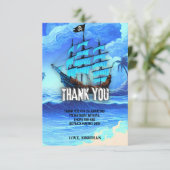 Magische Neon Blue Glow Pirate Ship Party Dank u Bedankkaart (Staand voorkant)