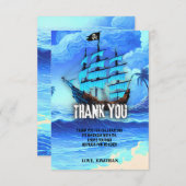 Magische Neon Blue Glow Pirate Ship Party Dank u Bedankkaart (Voorkant / Achterkant)