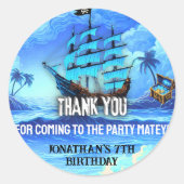 Magische Neon Blue Glow Pirate Ship Party Dank u Ronde Sticker (Voorkant)