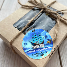 Magische Neon Blue Glow Pirate Ship Party Dank u Ronde Sticker
