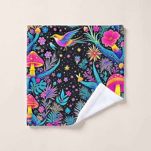 Magische Neon Forest Night Dream Design Bad Handdoek (Wasdoekje)