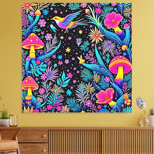 Magische Neon Forest Night Dream Design Canvas Afdruk (Insitu (Woonkamer))