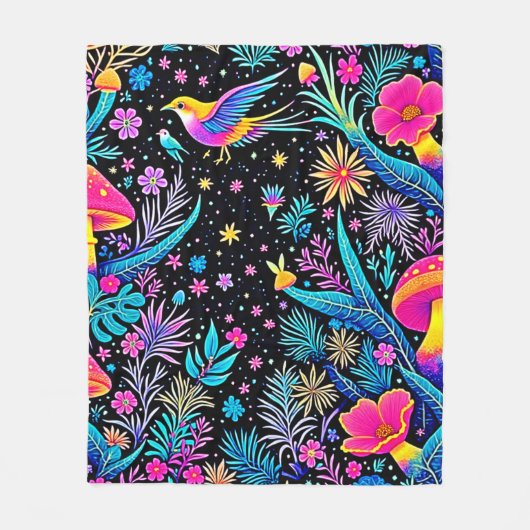 Magische Neon Forest Night Dream Design Fleece Deken (Voorkant)