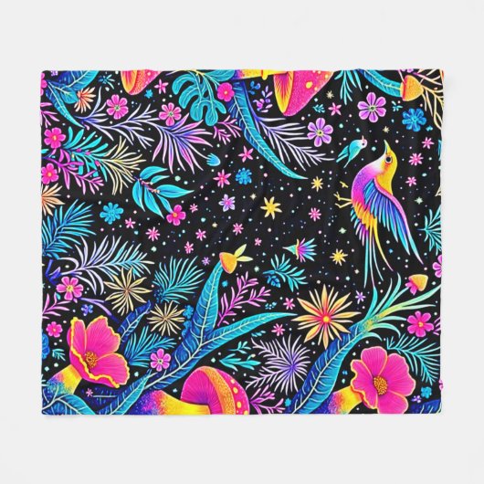 Magische Neon Forest Night Dream Design Fleece Deken (Voorkant (Horizontaal))