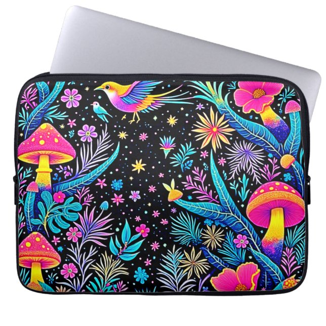 Magische Neon Forest Night Dream Design Laptop Sleeve (Voorkant)