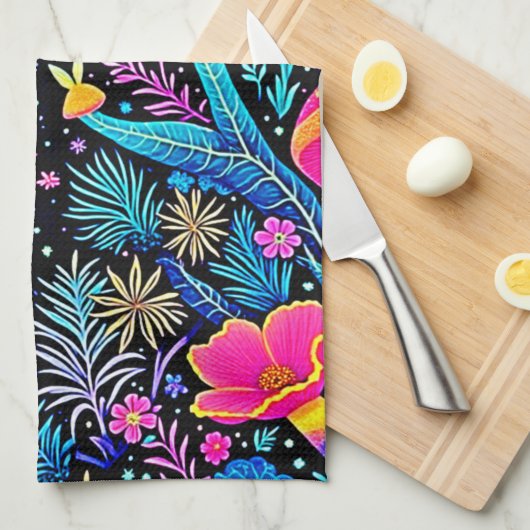 Magische Neon Forest Night Dream Design Theedoek (Quarter Fold)