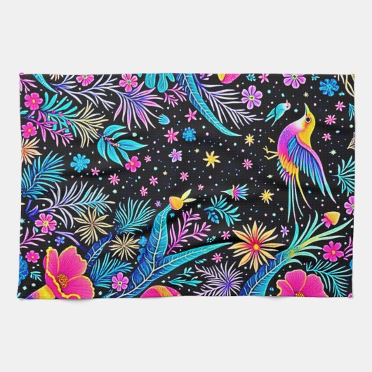 Magische Neon Forest Night Dream Design Theedoek (Horizontaal)