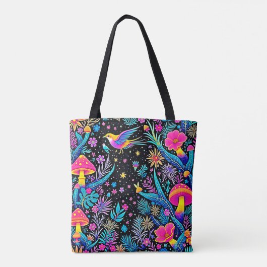 Magische Neon Forest Night Dream Design Tote Bag (Achterkant)