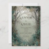 Magische Nevelige Bos Diep Turkoois Winter Huwelij Kaart (Voorkant)