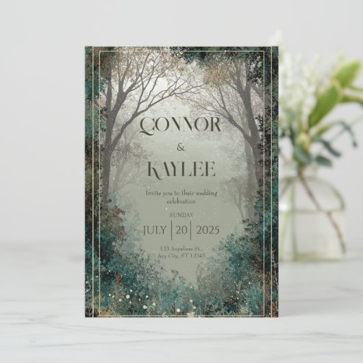Magische Nevelige Bos Diep Turkoois Winter Huwelij Kaart (Staand voorkant)