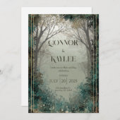 Magische Nevelige Bos Diep Turkoois Winter Huwelij Kaart (Voorkant / Achterkant)