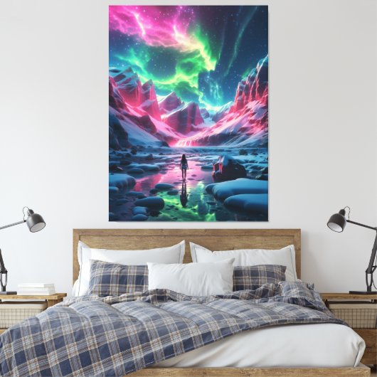 Magische Noorderlicht display Canvas Afdruk (Insitu (Slaapkamer))