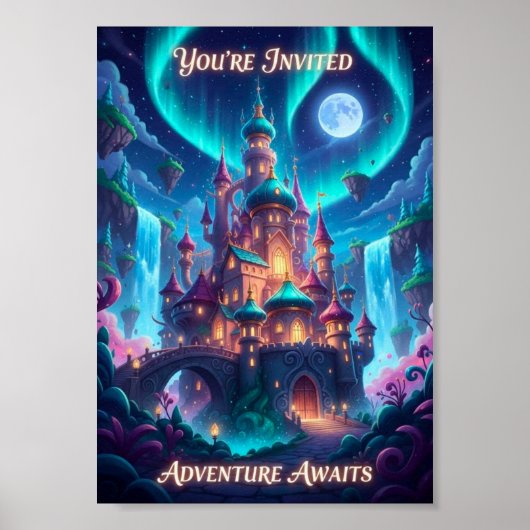 Magische Noorderlicht Fantasie Kasteel Poster (Voorkant)