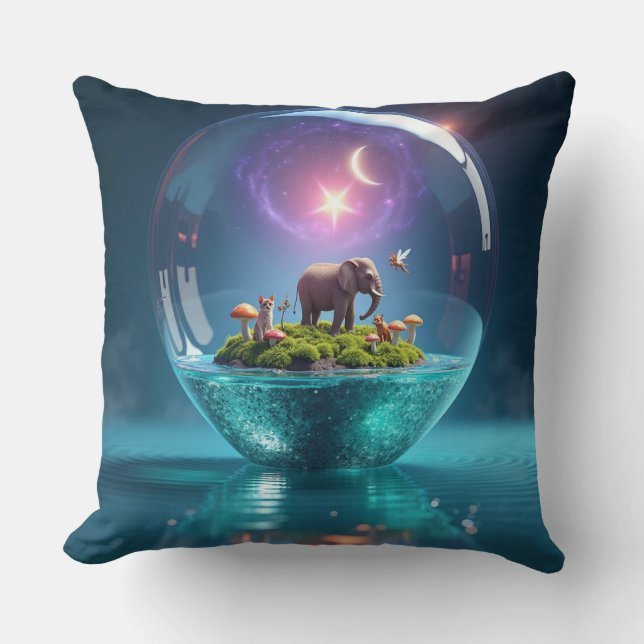 Magische Olifant in een Kosmische Glazen Bol" Kussen (Voorkant)