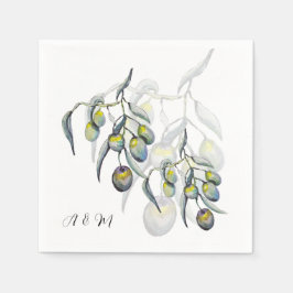 Magische olijf aquarel handgeschilderd servet