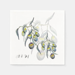Magische olijf aquarel handgeschilderd servet