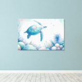 Magische Onderwater Zeeschildpad Print (Insitu (Houten vloer))