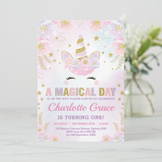 Magische oranje verjaardag / Pastel Floral roze go Kaart (Staand voorkant)