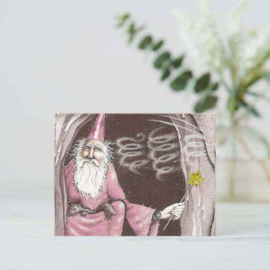 Magische Oude Tovenaar Elf Magic Wand Star Briefkaart (Staand voorkant)