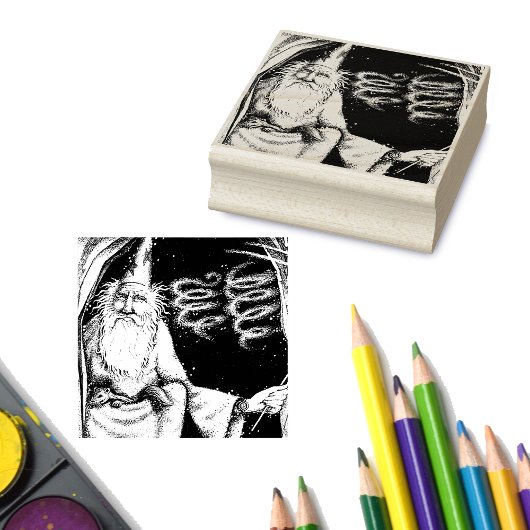 Magische oude tovenaar in grot met fret horloge rubberstempel