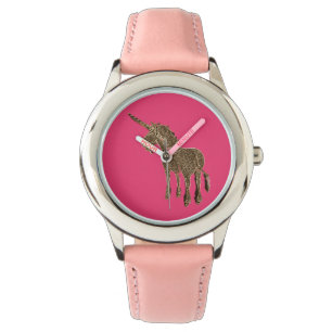 Magische Paard Leuke Eenhoorn Roze Gouden Look Horloge