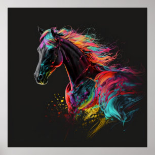 Magische paarden, Abstracte kleuren, Art Print Wal