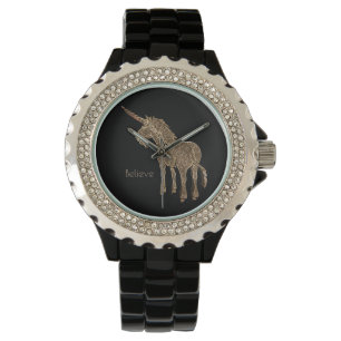 Magische paardenstaart Unicorn Black en Gold look Horloge
