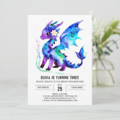 Magische Paarse Dragon Digitale Meisje Verjaardag Kaart (Staand voorkant)