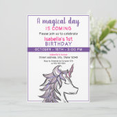 Magische Paarse Eenhoorn 1e Verjaardagsfeest Kaart (Staand voorkant)