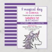 Magische Paarse Eenhoorn 1e Verjaardagsfeest Kaart (Voorkant / Achterkant)