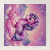Magische paarse en roze glitter heldere eenhoorn legpuzzel (Horizontaal)