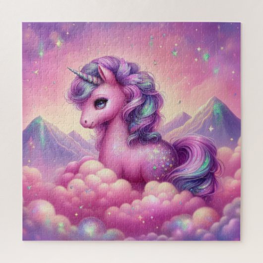 Magische paarse en roze glitter heldere eenhoorn legpuzzel (Verticaal)