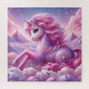 Magische paarse en roze glitter heldere eenhoorn legpuzzel