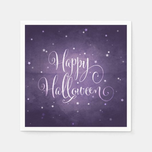 Magische Paarse en witte sterren Happy Halloween Servet (Voorkant)