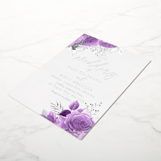 Magische Paarse en Zilverkleurde olievlek Folie Uitnodiging (Gedraaid)