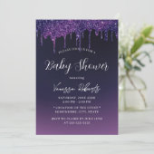 Magische Paarse glitter drijft elegant Baby shower Kaart (Staand voorkant)