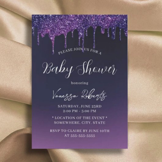 Magische Paarse glitter drijft elegant Baby shower Kaart