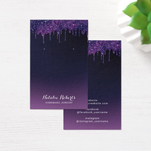 Magische Paarse glitter maakt het juwelen oorstrel Visitekaartje (Bureau)