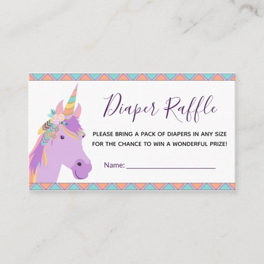 Magische Paarse Unicorn Boho Diaper Raffle Ticket Informatiekaartje (Voorkant)