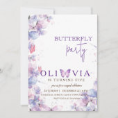 Magische Paarse vlinder 5e verjaardagsuitnodiging Kaart (Voorkant)