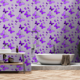 Magische Paarse Vlinder Flutter Lavendel Grijs Behang