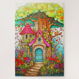Magische paddenstoel boomhut tekening legpuzzel