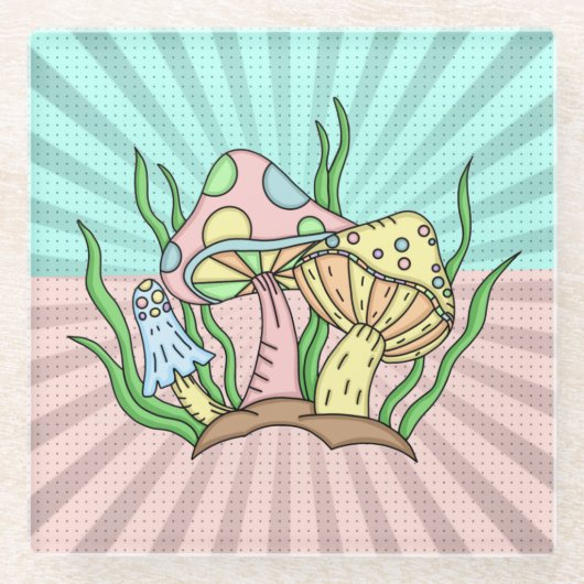 Magische paddenstoel Cute Pastel Glazen Onderzetter (Voorkant)