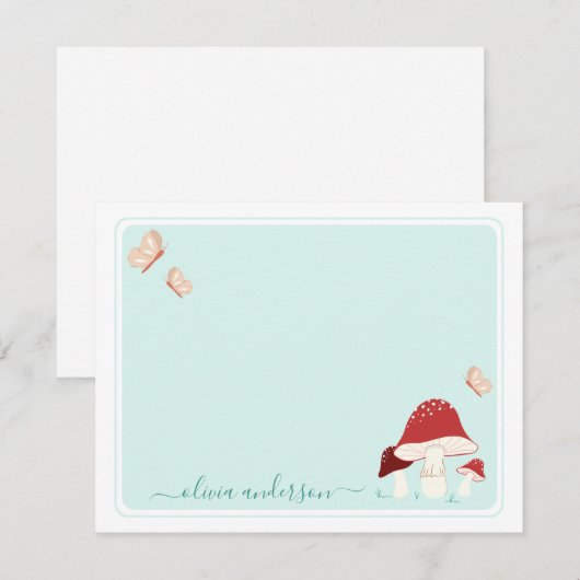 Magische paddenstoel en Butterflies Note Card Notitiekaartje (Voorkant / Achterkant)