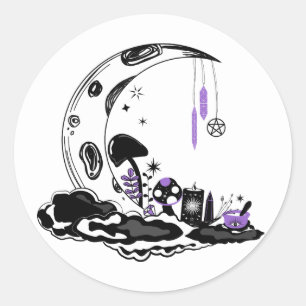 Magische Paddenstoel Kristal Maan Tuin Verjaardag  Ronde Sticker